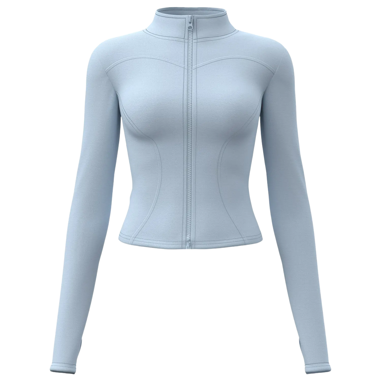 Women's Slim Fit Workout Jacket - Mock Neck Long Sleeve Top for Running & Fitness