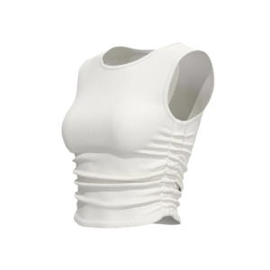 Women's Ribbed Workout Tank Top - Pleated Detail & Slim Fit for Yoga and Fitness