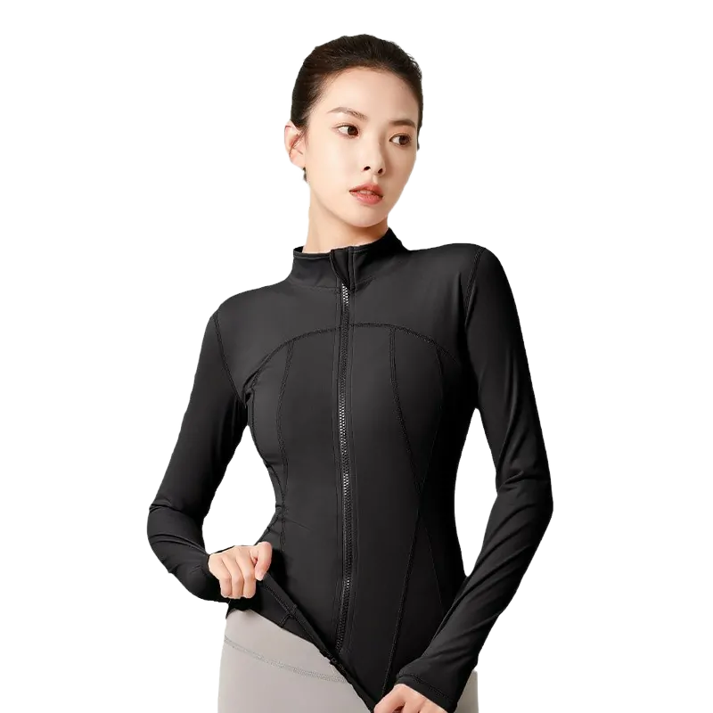Nylon Stand-Collar Training Jacket - Moisture-Wicking Zip Front for Running & Yoga