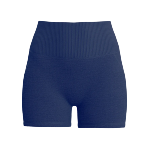A pair of dark blue high-waisted shorts