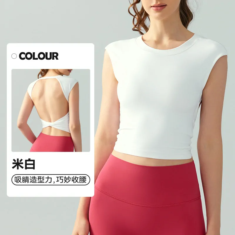 Built-In Bra Cropped Workout Top - Racerback Design with Contouring Fit for Yoga & Fitness - 图片 2