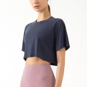 Women's Cropped Workout T-Shirt - Modal Blend Short Sleeve Top for Yoga, Gym & Running