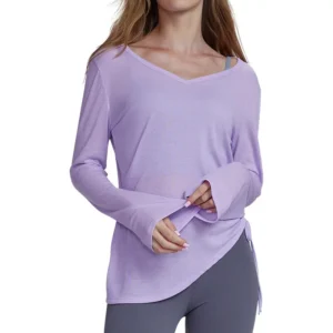 Long Sleeve Yoga Jacket for Women - Oversized Lounge Shirt with Drawstring, Lightweight Cover Up for Gym