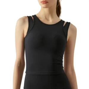 Medium Impact Racerback Sports Bra - 2-in-1 Workout Top with Padding for Pilates & Running