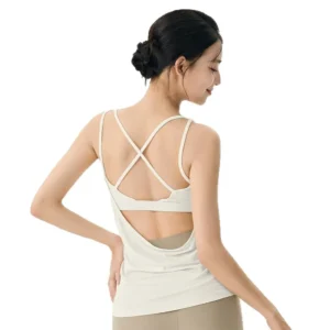 Women's Workout Top with Built-In Bra - 2-in-1 Loose Fit Cover for Yoga & Gym