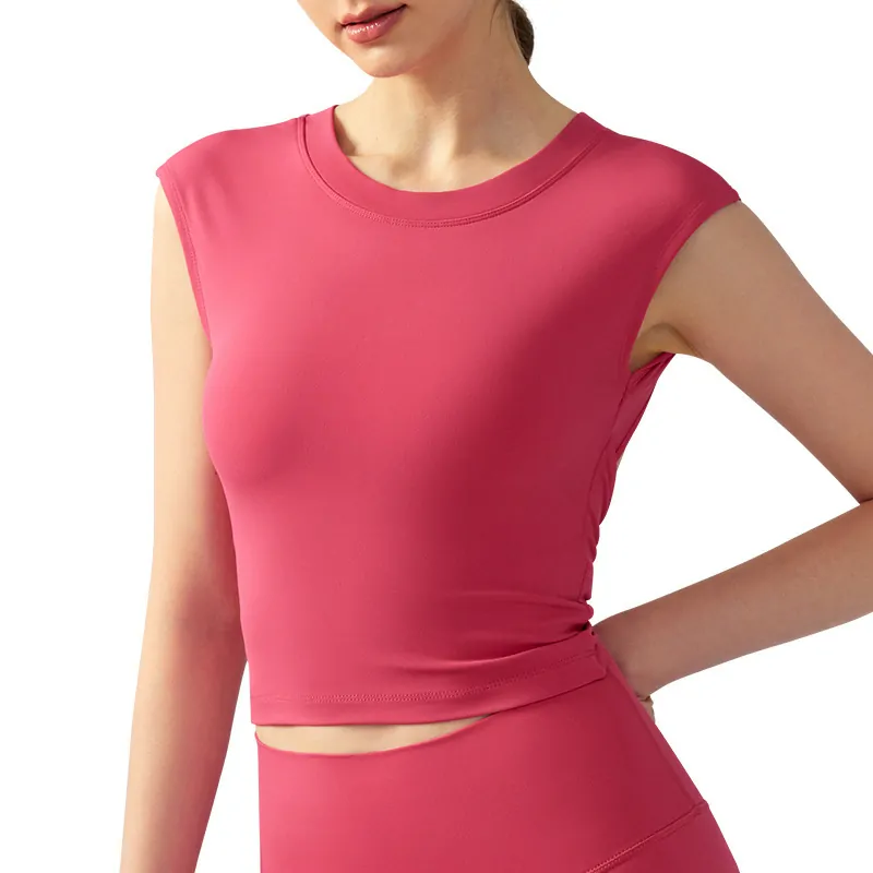 Built-In Bra Cropped Workout Top - Racerback Design with Contouring Fit for Yoga & Fitness