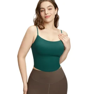 a dark green spaghetti-strap camisole