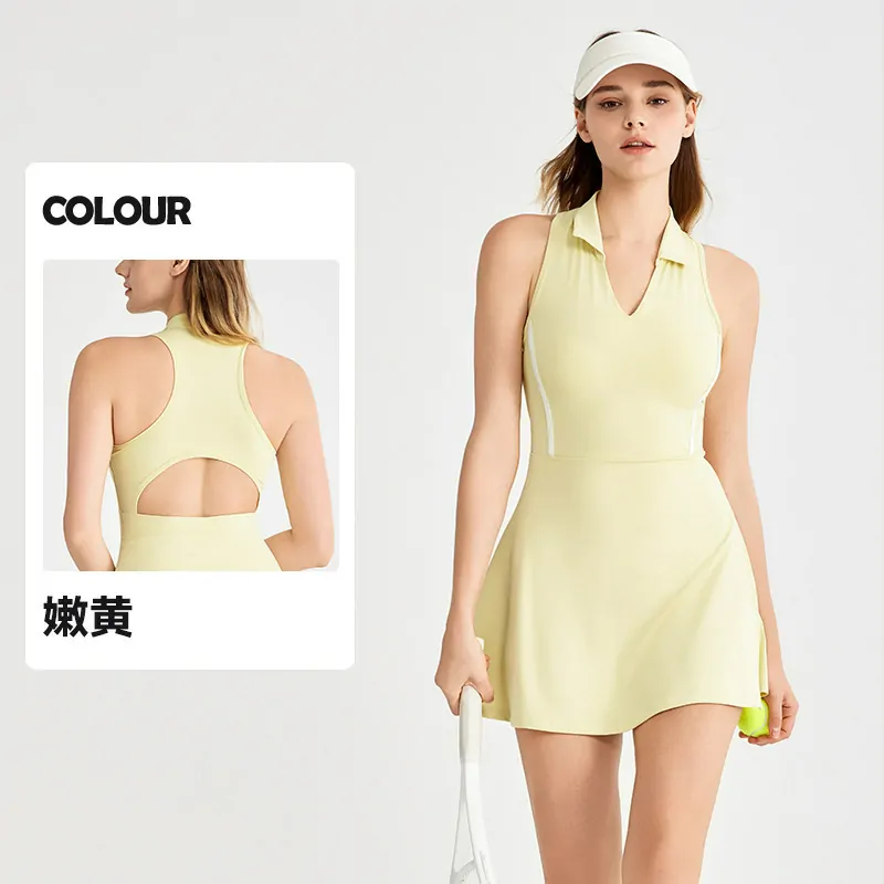Women's Athletic Tennis Dress - Built-in Bra Sports Dress with Shorts for Yoga & Badminton - 图片 4