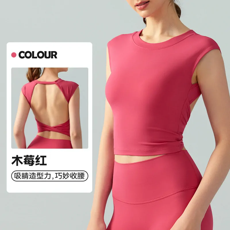 Built-In Bra Cropped Workout Top - Racerback Design with Contouring Fit for Yoga & Fitness - 图片 4