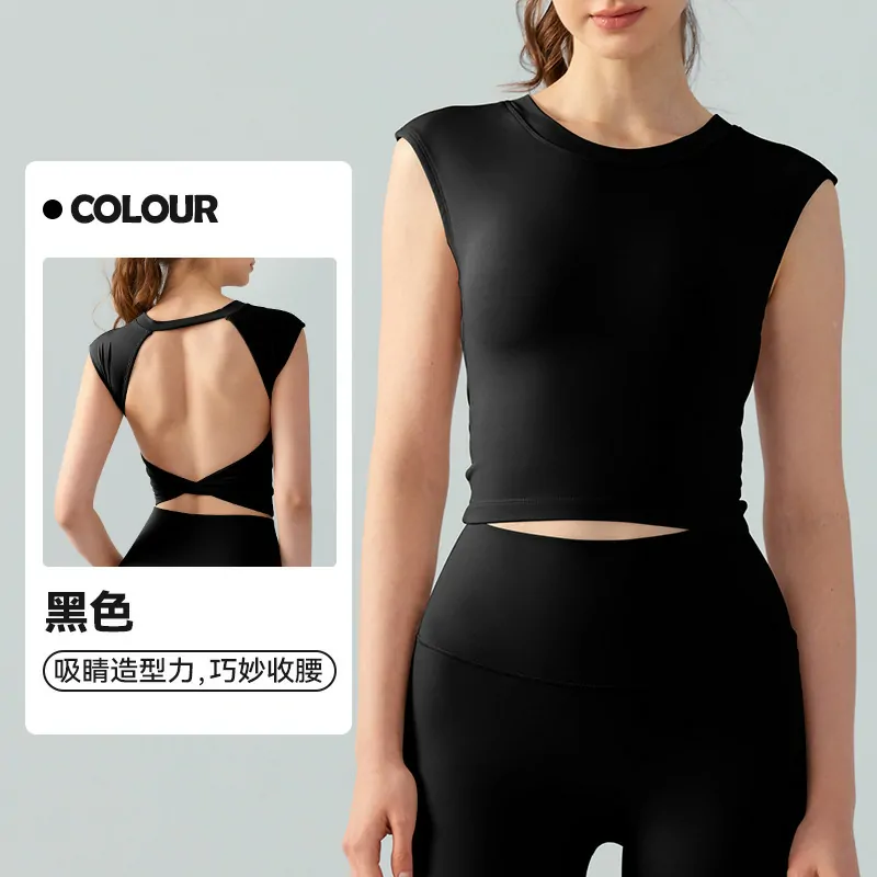 Built-In Bra Cropped Workout Top - Racerback Design with Contouring Fit for Yoga & Fitness - 图片 3