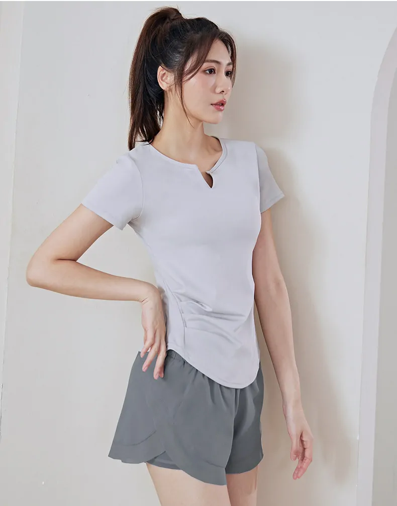 Women's Loose Fit Workout T-Shirt - V-Neck Solid Color Fitness Top for Sports - 图片 2