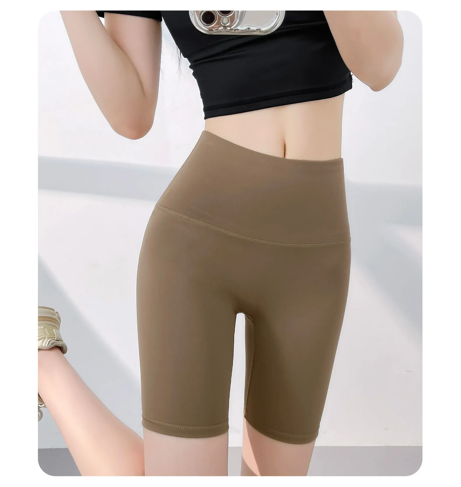 High Waisted Workout Shorts for Women - No Front Seam & Tummy Control Yoga Shorts - 图片 4