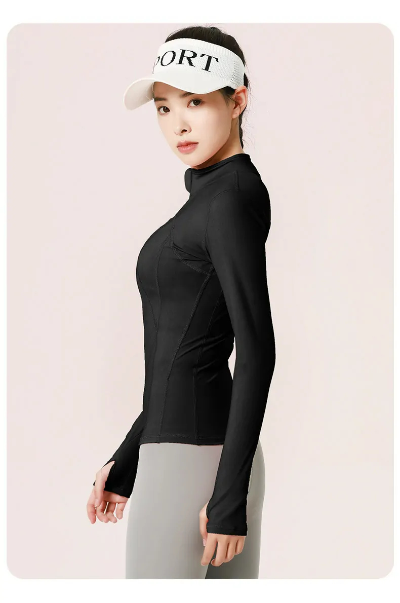 Nylon Stand-Collar Training Jacket - Moisture-Wicking Zip Front for Running & Yoga - 图片 9