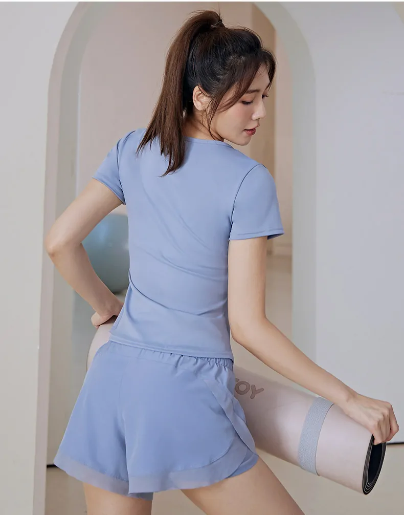 Women's Loose Fit Workout T-Shirt - V-Neck Solid Color Fitness Top for Sports - 图片 5