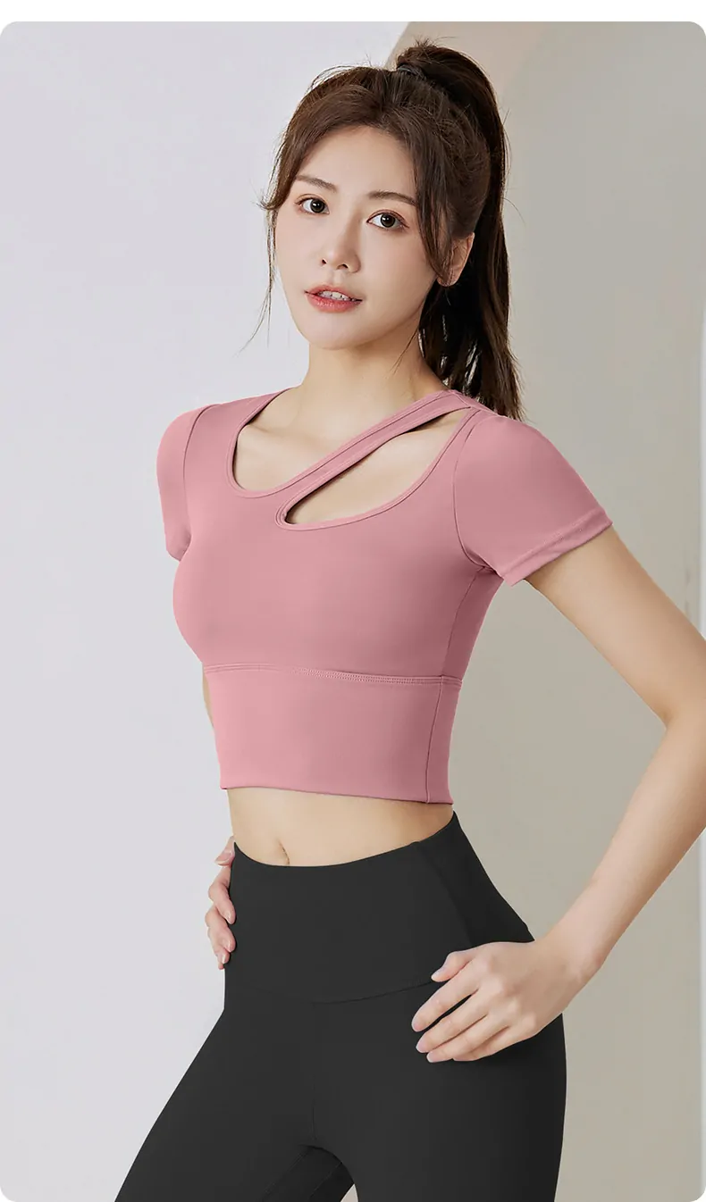 Women's Fitness Shirt with Built-in Bra - Breathable Workout Top for Gym & Yoga - 图片 2