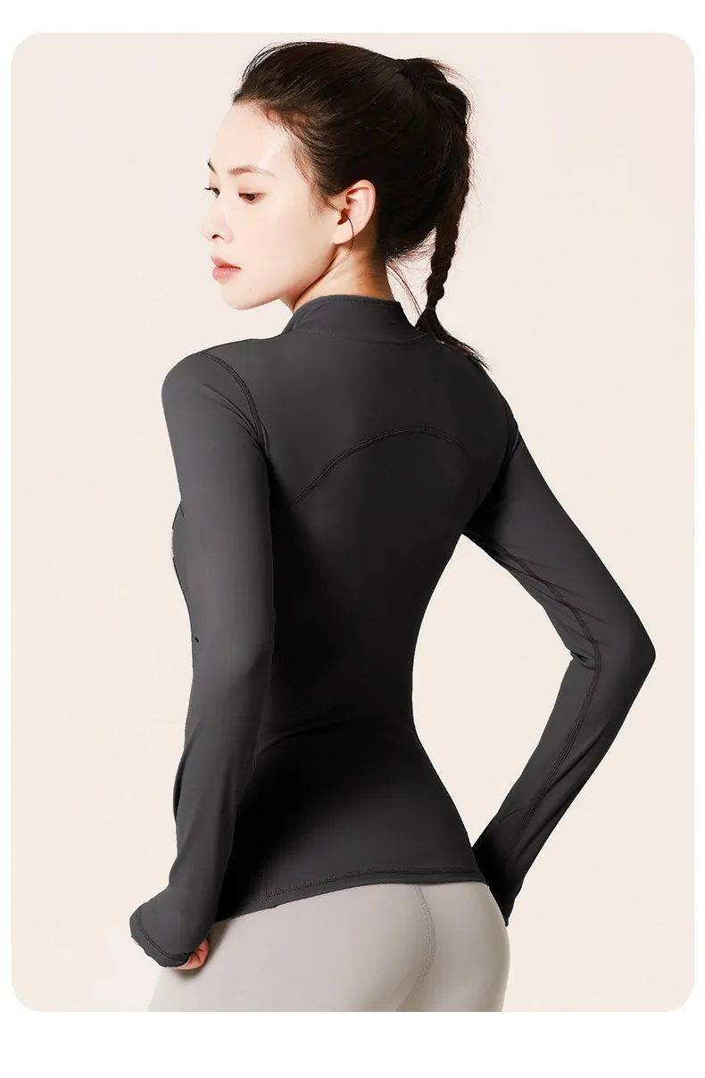 Nylon Stand-Collar Training Jacket - Moisture-Wicking Zip Front for Running & Yoga - 图片 10