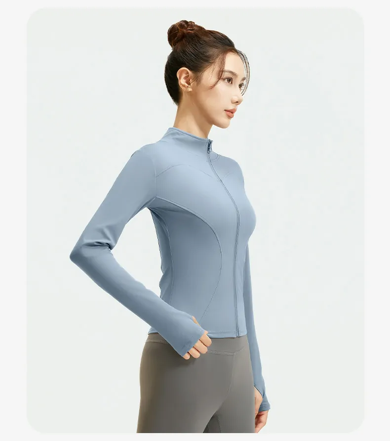 Women's Slim Fit Workout Jacket - Mock Neck Long Sleeve Top for Running & Fitness - 图片 2