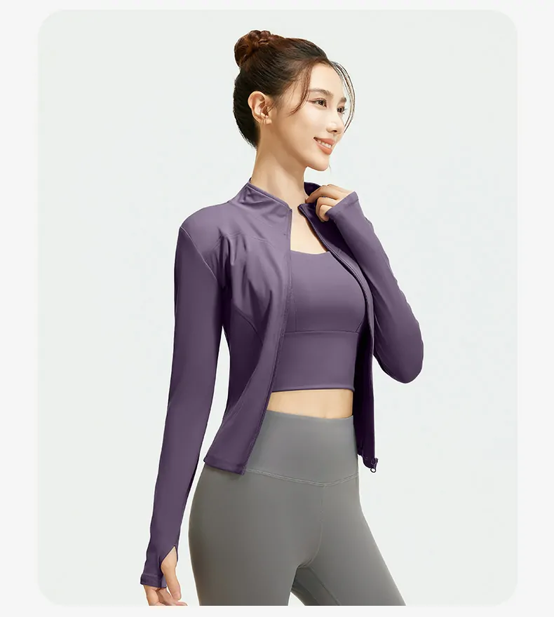 Women's Slim Fit Workout Jacket - Mock Neck Long Sleeve Top for Running & Fitness - 图片 3
