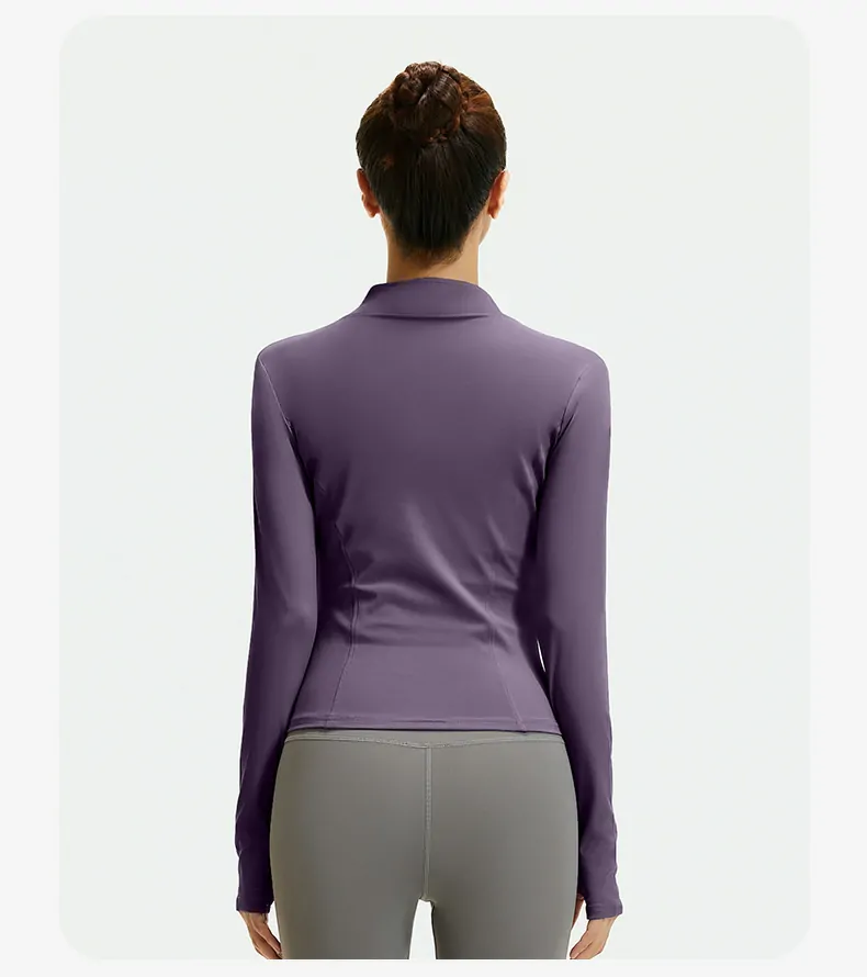 Women's Slim Fit Workout Jacket - Mock Neck Long Sleeve Top for Running & Fitness - 图片 4