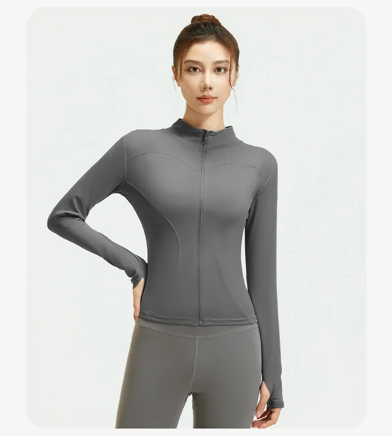 Women's Slim Fit Workout Jacket - Mock Neck Long Sleeve Top for Running & Fitness - 图片 5