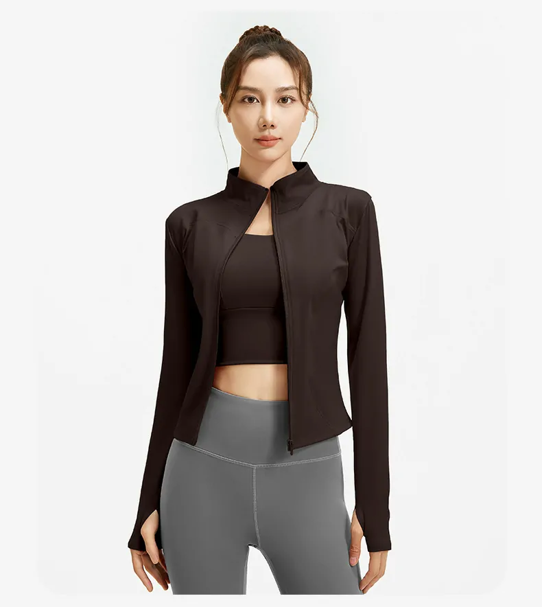 Women's Slim Fit Workout Jacket - Mock Neck Long Sleeve Top for Running & Fitness - 图片 7