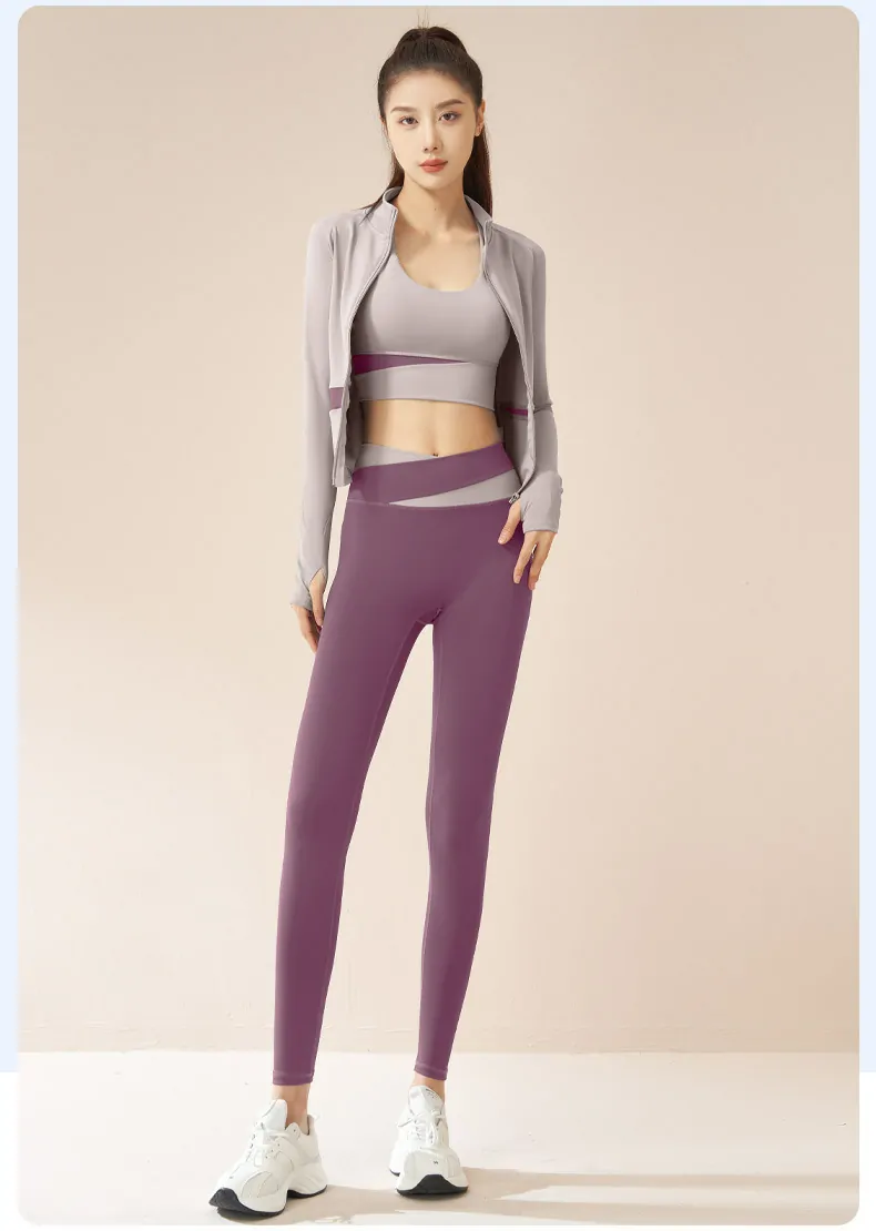 Breathable Color Block Yoga Set - High Waisted Booty Lifting Outfit for Running & Gym - 图片 11