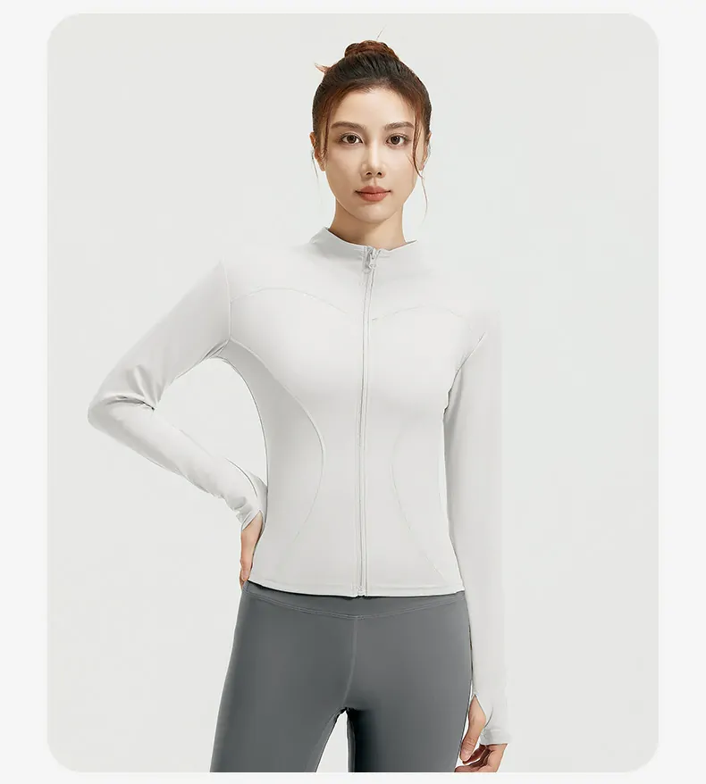 Women's Slim Fit Workout Jacket - Mock Neck Long Sleeve Top for Running & Fitness - 图片 9