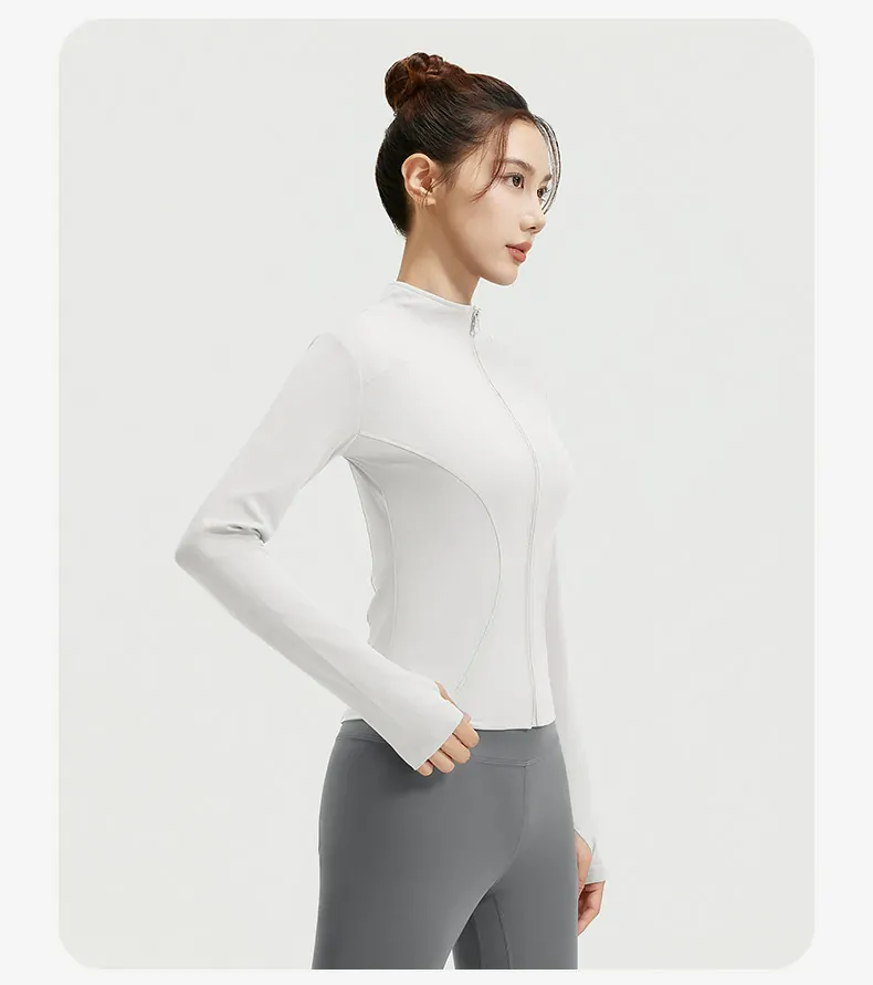 Women's Slim Fit Workout Jacket - Mock Neck Long Sleeve Top for Running & Fitness - 图片 10