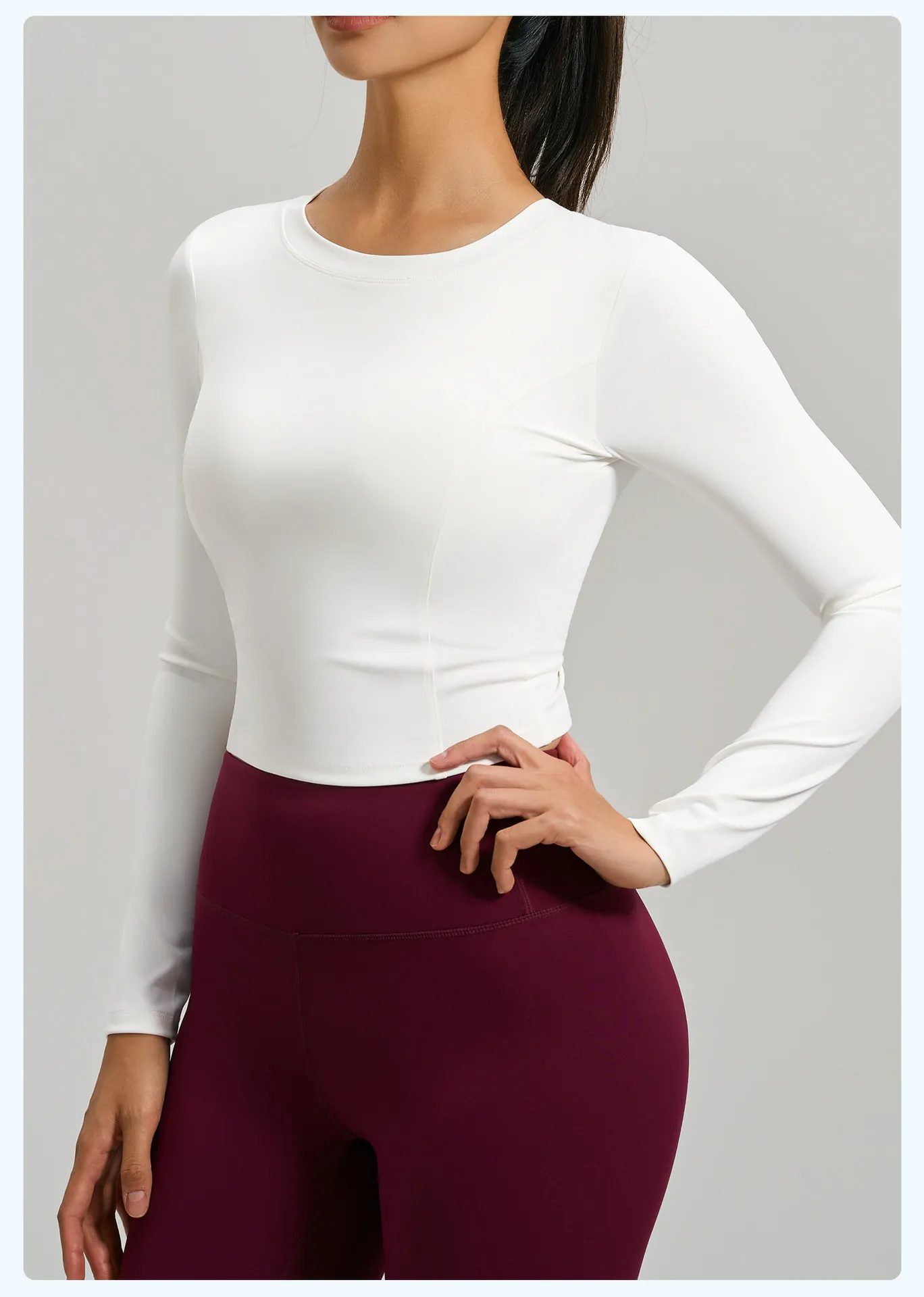 Women's Long Sleeve Workout Top with Built-In Bra – Tummy Control Fitness Shirt for Yoga & Gym - 图片 8