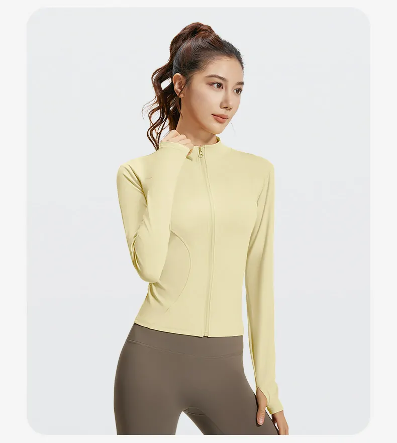 Women's Slim Fit Workout Jacket - Mock Neck Long Sleeve Top for Running & Fitness - 图片 12