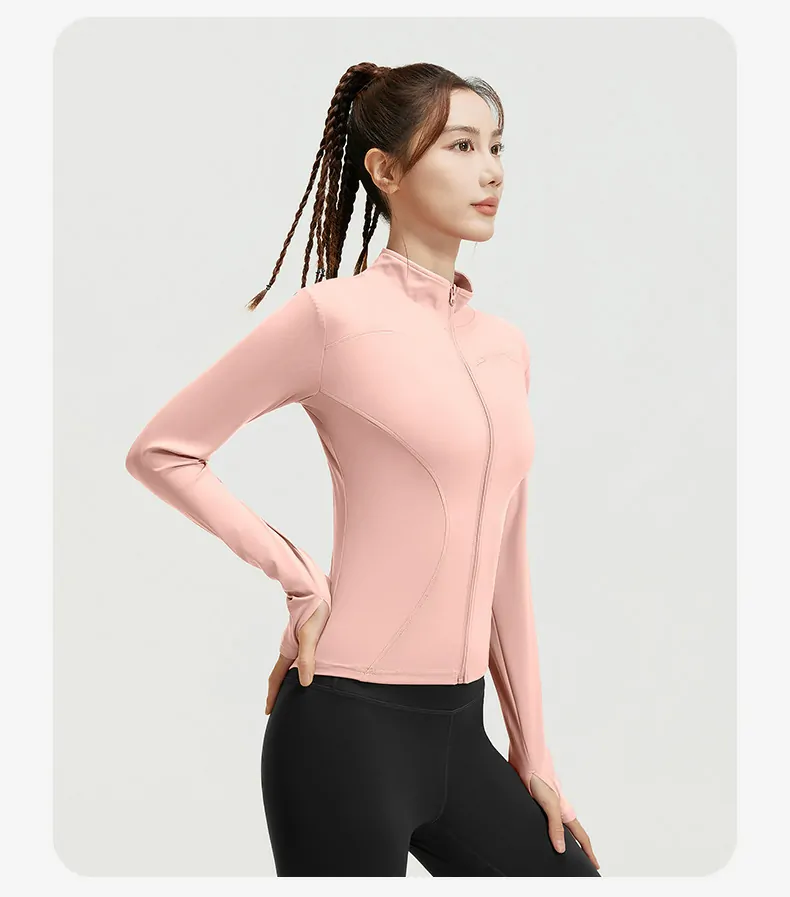 Women's Slim Fit Workout Jacket - Mock Neck Long Sleeve Top for Running & Fitness - 图片 14