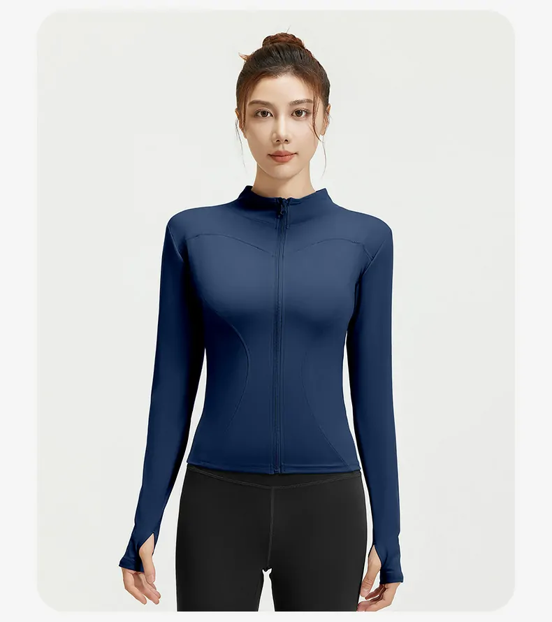Women's Slim Fit Workout Jacket - Mock Neck Long Sleeve Top for Running & Fitness - 图片 15