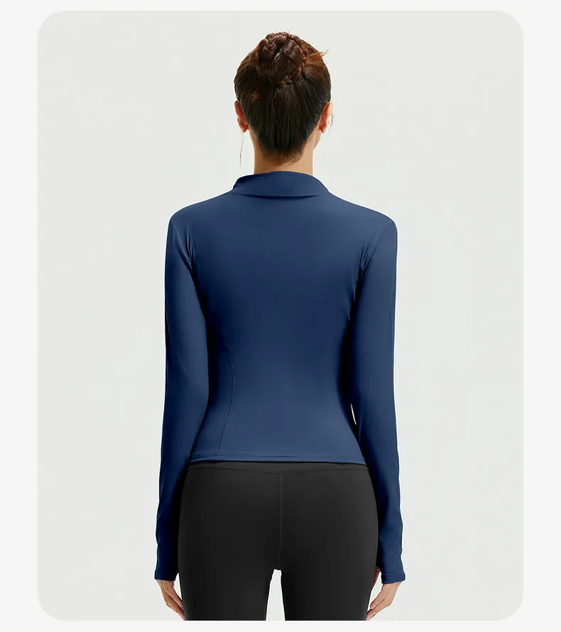 Women's Slim Fit Workout Jacket - Mock Neck Long Sleeve Top for Running & Fitness - 图片 16
