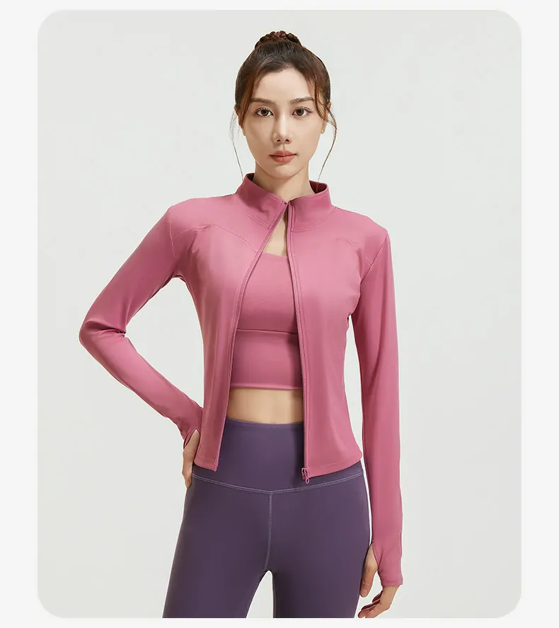 Women's Slim Fit Workout Jacket - Mock Neck Long Sleeve Top for Running & Fitness - 图片 17
