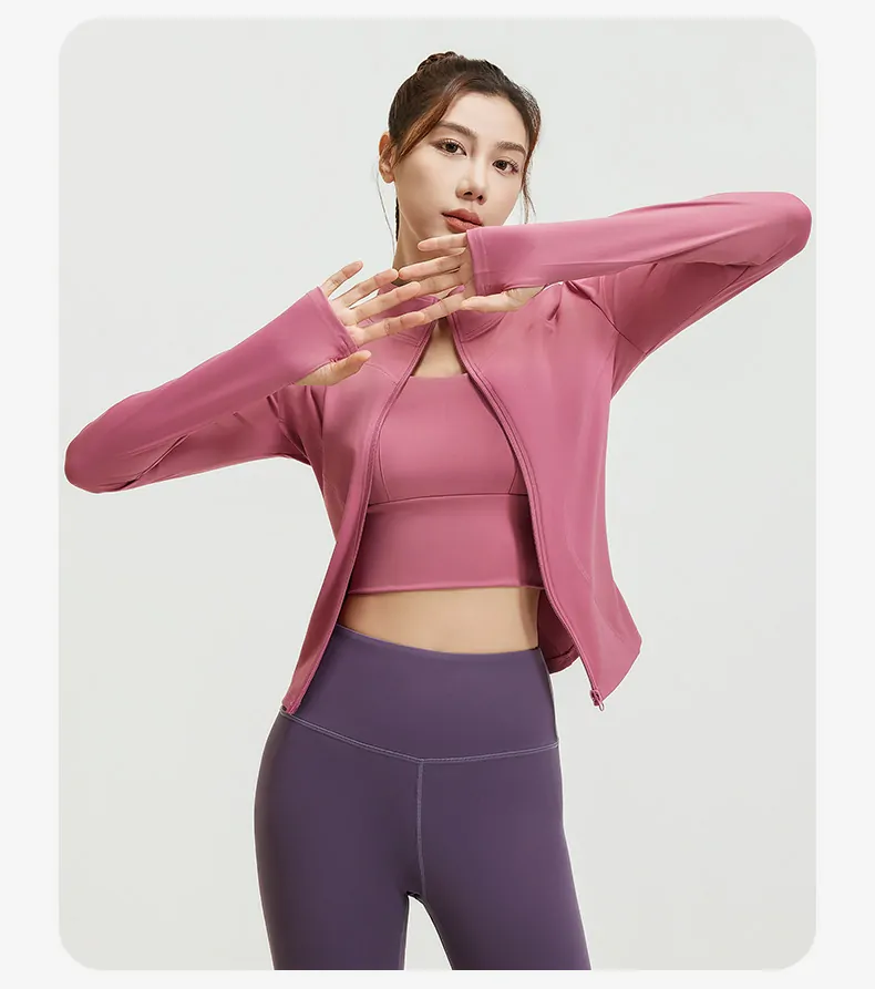 Women's Slim Fit Workout Jacket - Mock Neck Long Sleeve Top for Running & Fitness - 图片 18