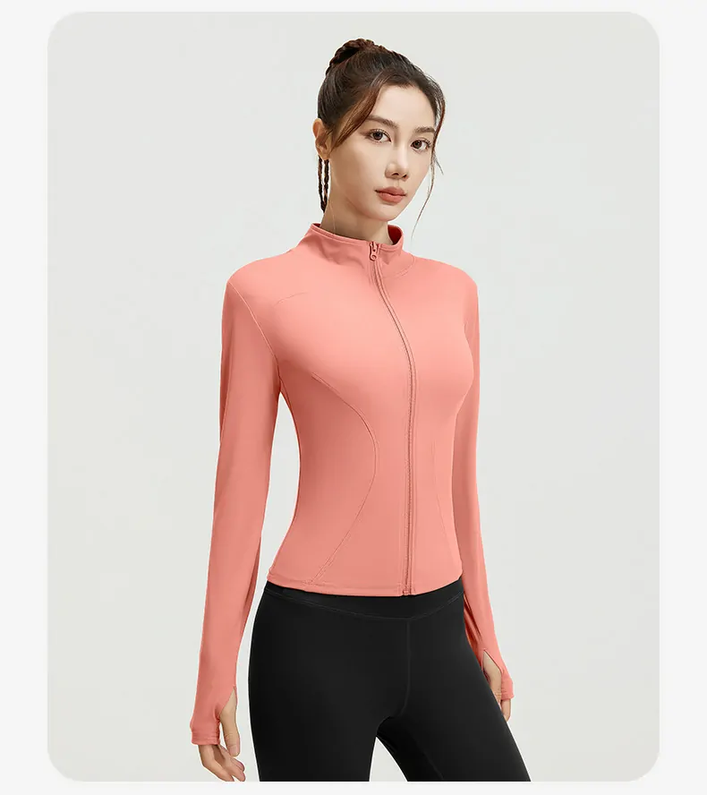 Women's Slim Fit Workout Jacket - Mock Neck Long Sleeve Top for Running & Fitness - 图片 19