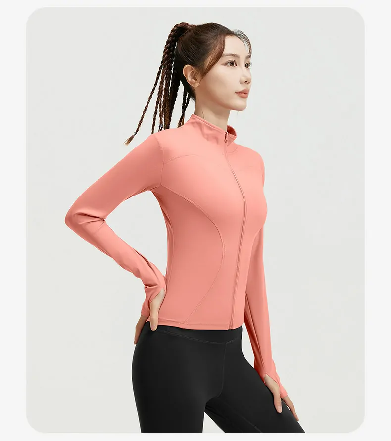 Women's Slim Fit Workout Jacket - Mock Neck Long Sleeve Top for Running & Fitness - 图片 20