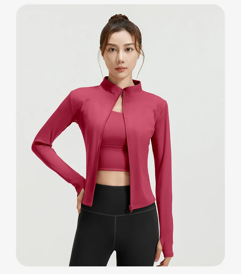 Women's Slim Fit Workout Jacket - Mock Neck Long Sleeve Top for Running & Fitness - 图片 21