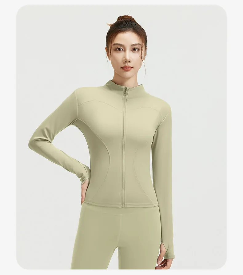Women's Slim Fit Workout Jacket - Mock Neck Long Sleeve Top for Running & Fitness - 图片 23