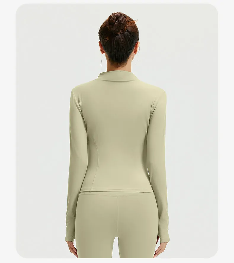 Women's Slim Fit Workout Jacket - Mock Neck Long Sleeve Top for Running & Fitness - 图片 24