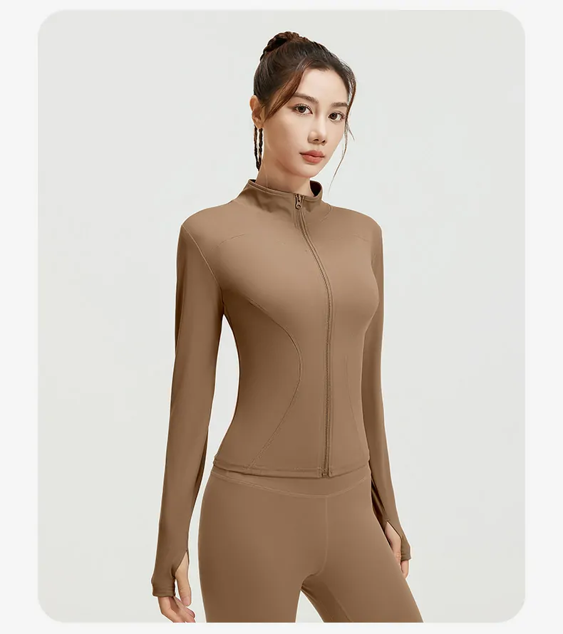 Women's Slim Fit Workout Jacket - Mock Neck Long Sleeve Top for Running & Fitness - 图片 25