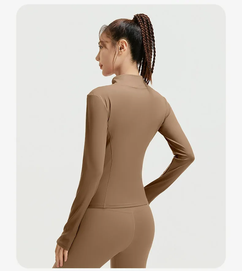 Women's Slim Fit Workout Jacket - Mock Neck Long Sleeve Top for Running & Fitness - 图片 26