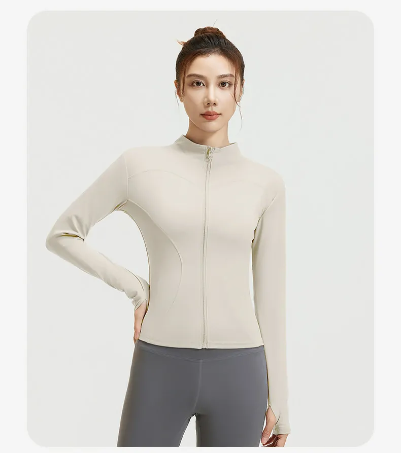 Women's Slim Fit Workout Jacket - Mock Neck Long Sleeve Top for Running & Fitness - 图片 27