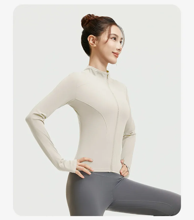 Women's Slim Fit Workout Jacket - Mock Neck Long Sleeve Top for Running & Fitness - 图片 28