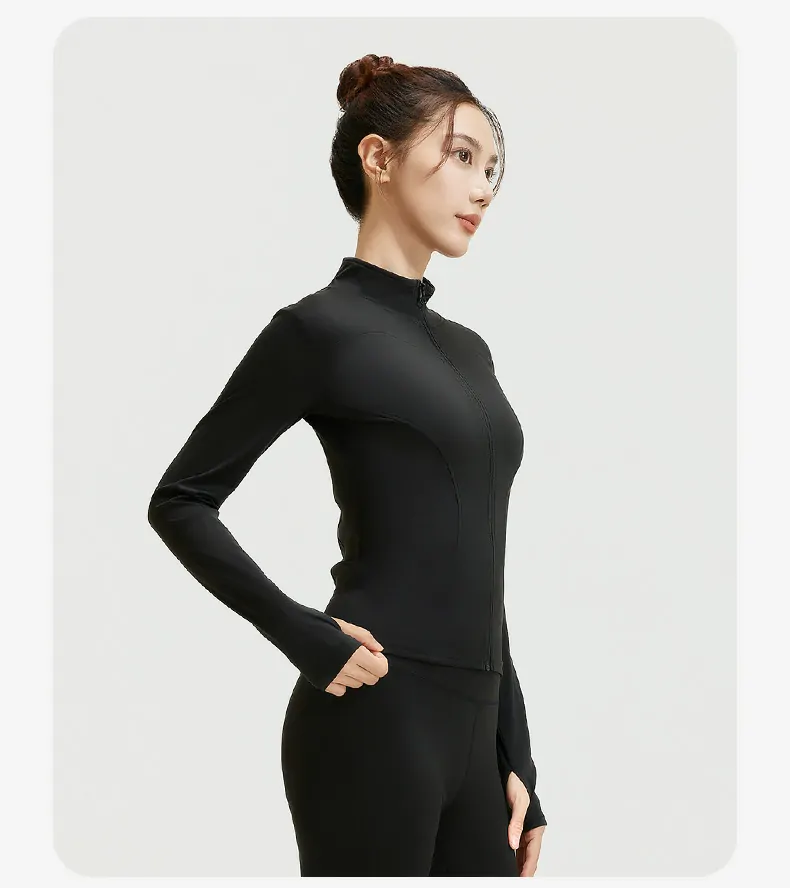Women's Slim Fit Workout Jacket - Mock Neck Long Sleeve Top for Running & Fitness - 图片 30