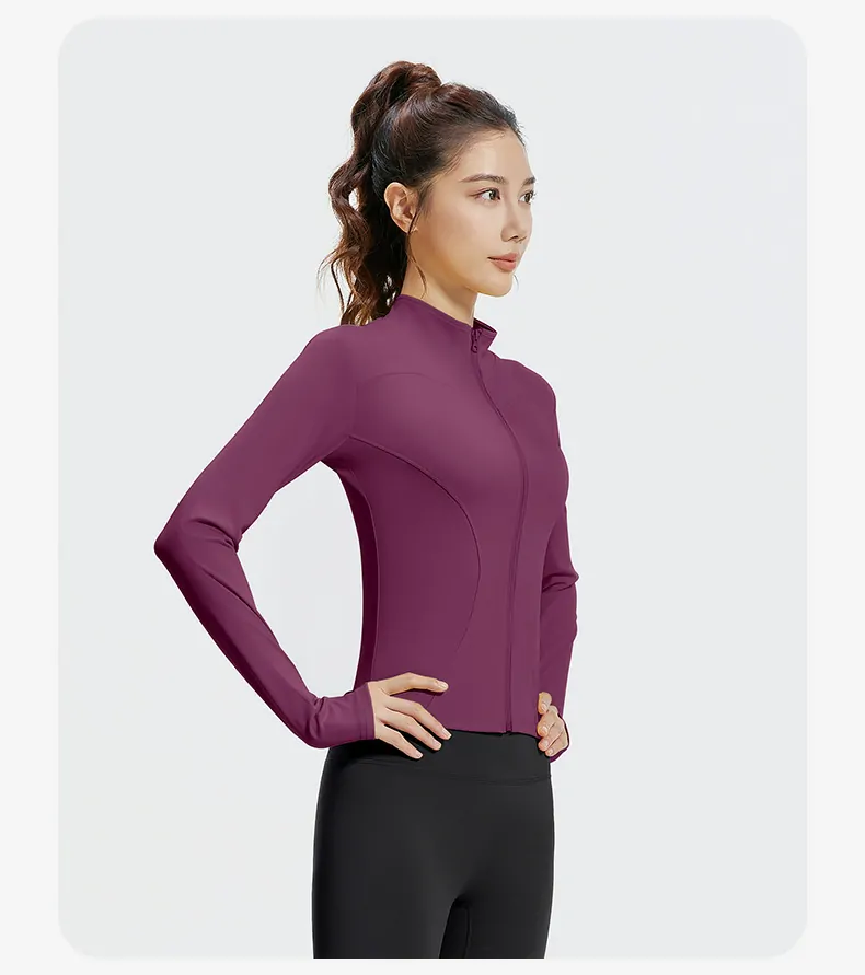 Women's Slim Fit Workout Jacket - Mock Neck Long Sleeve Top for Running & Fitness - 图片 32