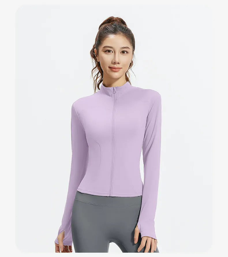 Women's Slim Fit Workout Jacket - Mock Neck Long Sleeve Top for Running & Fitness - 图片 33