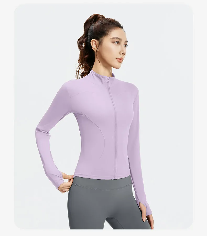 Women's Slim Fit Workout Jacket - Mock Neck Long Sleeve Top for Running & Fitness - 图片 34