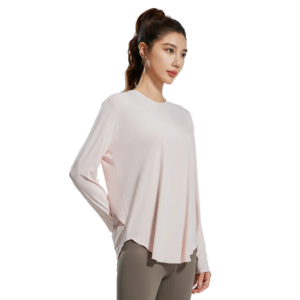 Bamboo Fiber Long Sleeve Cover-Up - Breathable Round Neck Oversized Top for Yoga & Lounge