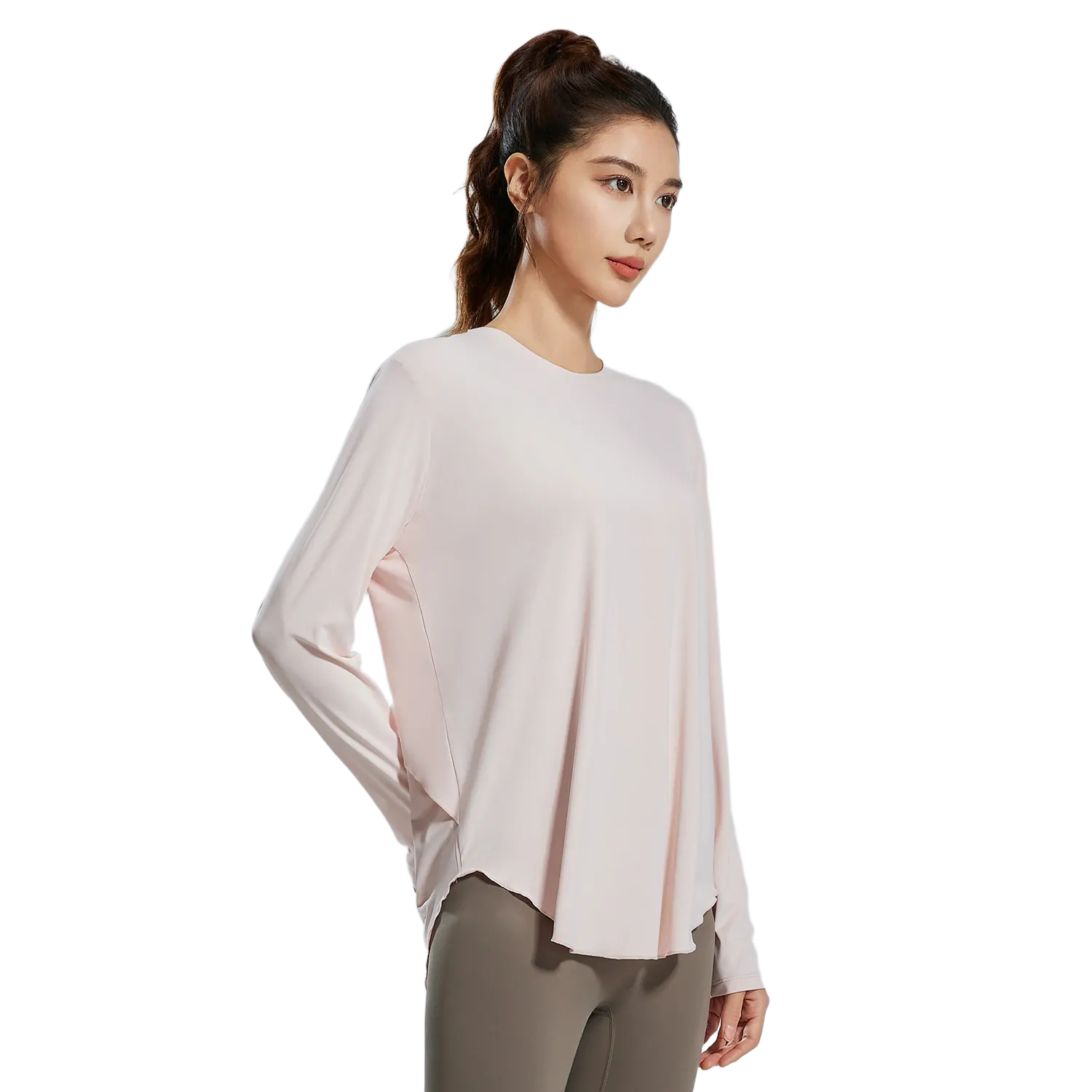 Bamboo Fiber Long Sleeve Cover-Up - Breathable Round Neck Oversized Top for Yoga & Lounge